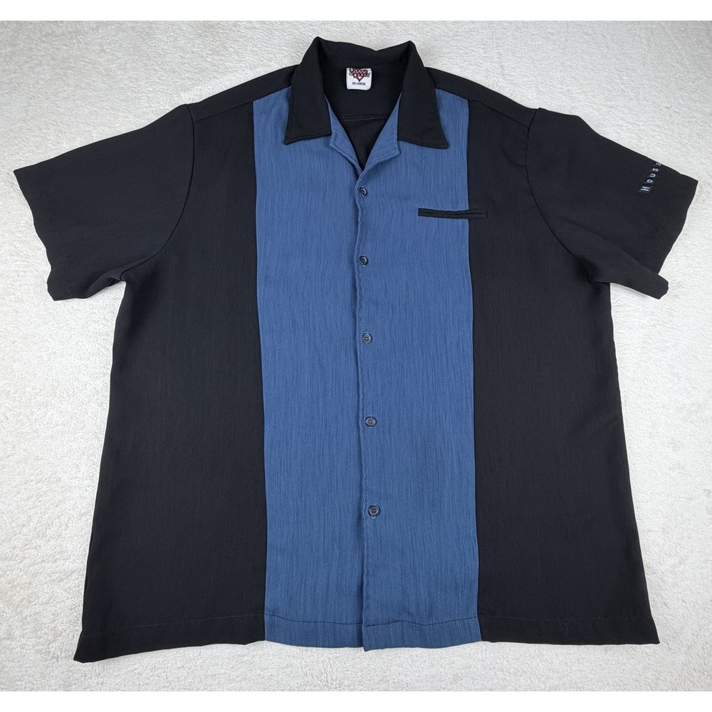 House Of Blues Mens Rockabilly Button Front Shirt Blue/Black‎ Short Sleeve XXL